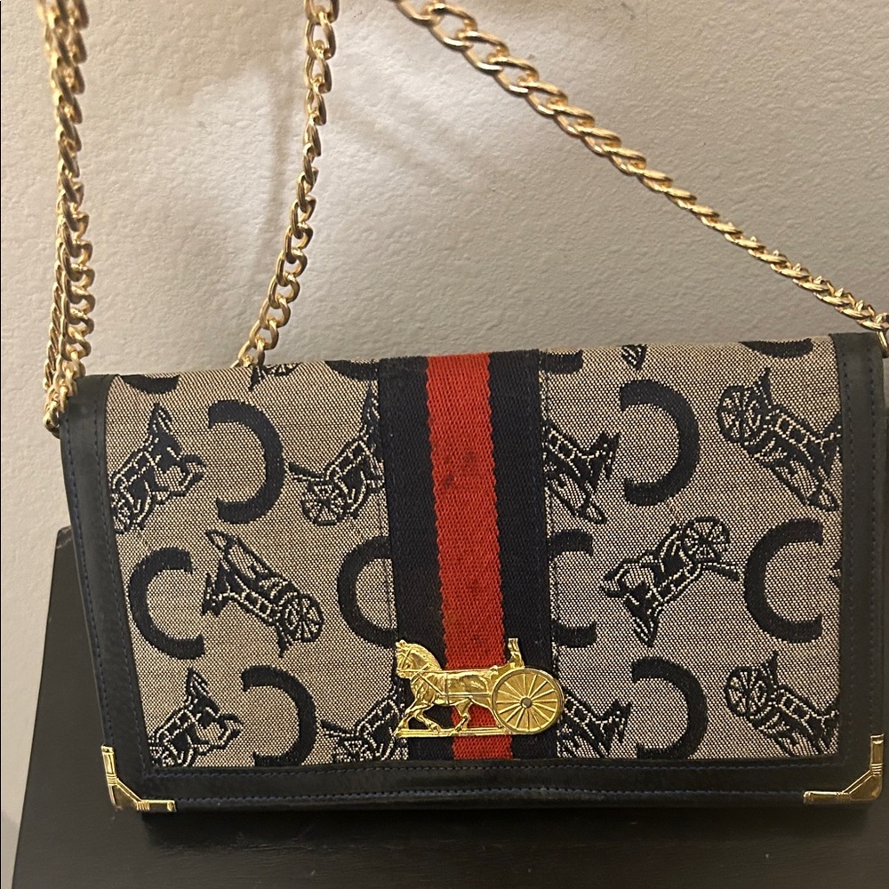 Celine Vintage Canvas Clutch with Horse and Carriage Print - Picture 8 of 14